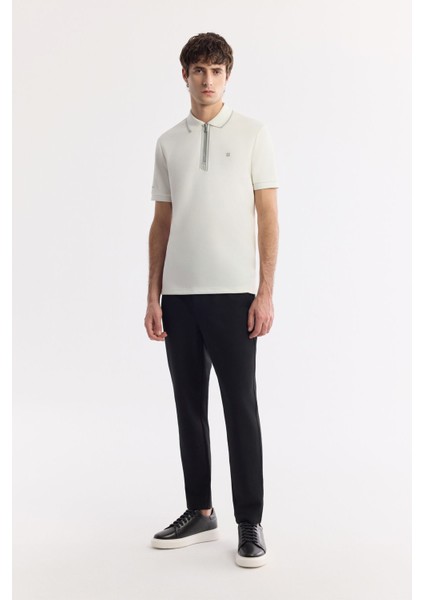 Erkek Ekru Polo Yaka Bi Stretch Baskılı Interlok T-shirt A51y1007