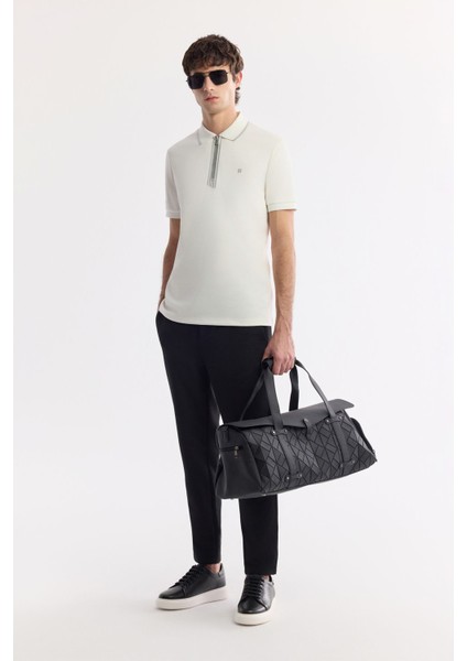 Erkek Ekru Polo Yaka Bi Stretch Baskılı Interlok T-shirt A51y1007