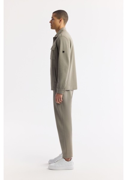 Erkek Yağ Yeşili Comfort Fit Klasik Yaka Çift Cep Kapaklı Jersey Gömlek Ceket A51y2048 modelleri