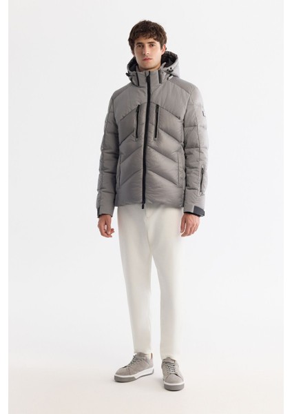 Erkek Gri Çıkma Kapüşonlu Su İtici Rüzgar Geçirmez Kaz Tüyü Şişme Kayak Montu A42Y6158 fiyatları