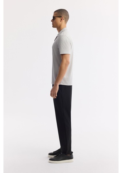 Erkek Gri Regular Fit Apaj Yaka Enine Çizgili Jakarlı T-shirt A51Y1145
