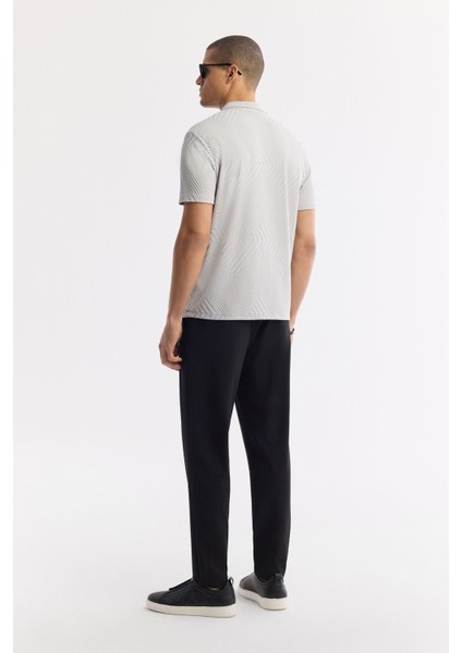 Erkek Gri Regular Fit Apaj Yaka Enine Çizgili Jakarlı T-shirt A51Y1145