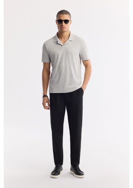 Erkek Gri Regular Fit Apaj Yaka Enine Çizgili Jakarlı T-shirt A51Y1145