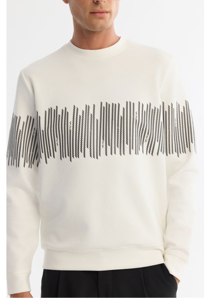 Erkek Ekru Bisiklet Yaka Pamuklu Çizgili Sweatshirt B001203 fiyatları