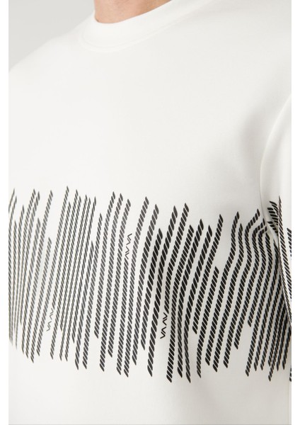 Erkek Ekru Bisiklet Yaka Pamuklu Çizgili Sweatshirt B001203 modelleri