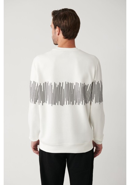 Erkek Ekru Bisiklet Yaka Pamuklu Çizgili Sweatshirt B001203 indirimleri