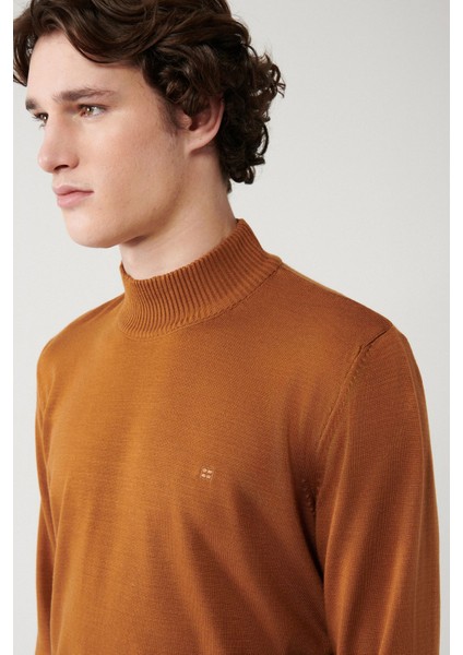 Erkek Kamel Yarım Balıkçı Yaka Tüylenmeyen Triko Regular Fit Kazak E005001 modelleri