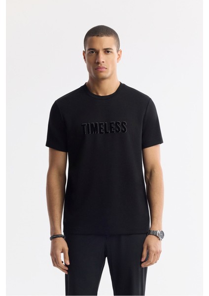 Erkek Siyah Bisiklet Yaka Baskılı Bi Stretch Interlok T-shirt A51y1166