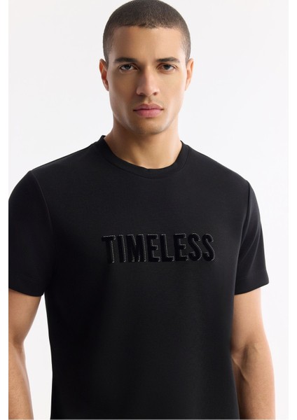 Erkek Siyah Bisiklet Yaka Baskılı Bi Stretch Interlok T-shirt A51y1166 modelleri
