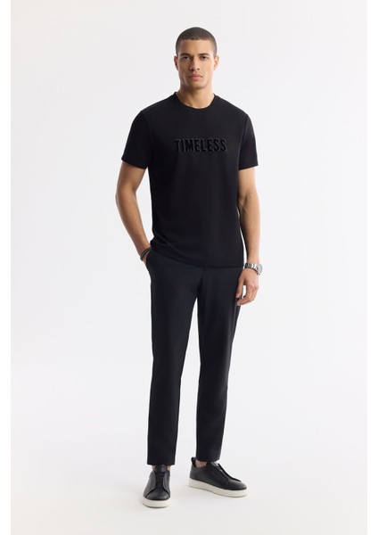 Erkek Siyah Bisiklet Yaka Baskılı Bi Stretch Interlok T-shirt A51y1166