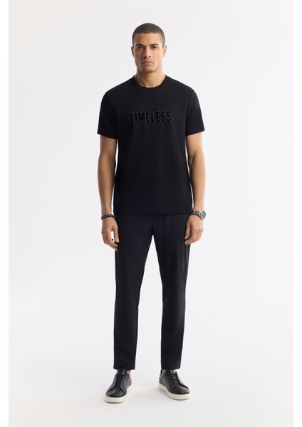 Erkek Siyah Bisiklet Yaka Baskılı Bi Stretch Interlok T-shirt A51y1166