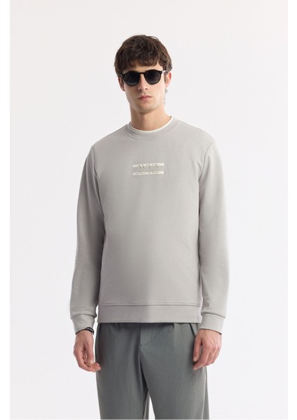 Erkek Gri Bisiklet Yaka Baskılı Bi Stretch Interlok Sweatshirt A51y1204