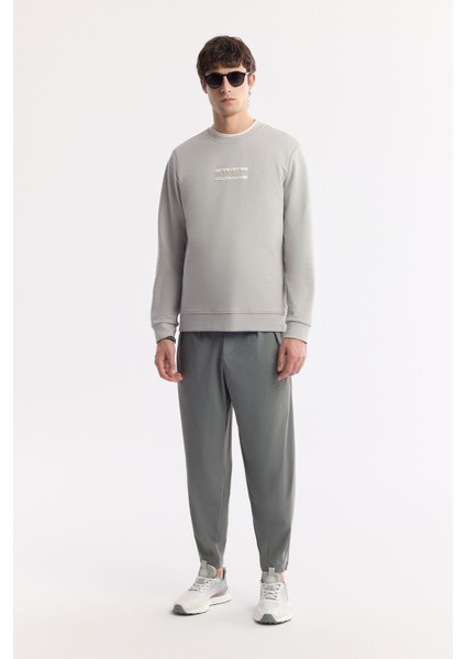 Erkek Gri Bisiklet Yaka Baskılı Bi Stretch Interlok Sweatshirt A51y1204