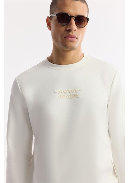 Erkek Ekru Bisiklet Yaka Baskılı Bi-Stretch İnterlok Regular Fit Sweatshirt A51Y1204 fiyatları