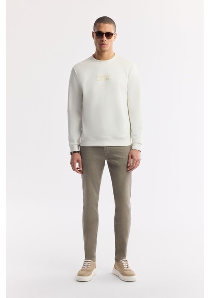 Erkek Ekru Bisiklet Yaka Baskılı Bi-Stretch İnterlok Regular Fit Sweatshirt A51Y1204 indirimleri