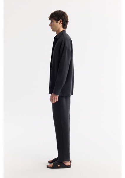 Erkek Siyah Oversize Fit Alttan Britli Yaka Modal Karışımlı Rahat Kesim Gömlek A51y2168 modelleri