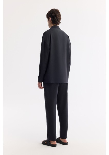 Erkek Siyah Oversize Fit Alttan Britli Yaka Modal Karışımlı Rahat Kesim Gömlek A51y2168 fırsatları