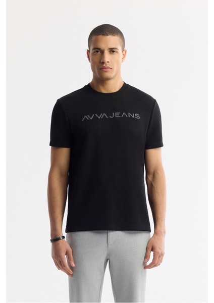 Erkek Siyah Regular Fit Bisiklet Yaka Reflektörlü Bi Stretch İnterlok T-Shirt A51Y1037