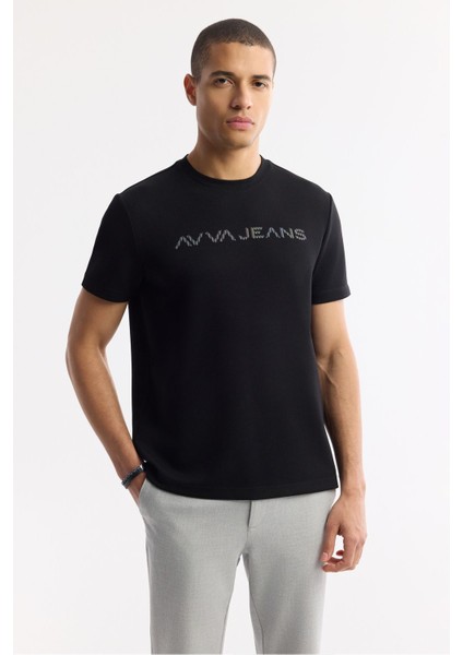 Erkek Siyah Regular Fit Bisiklet Yaka Reflektörlü Bi Stretch İnterlok T-Shirt A51Y1037