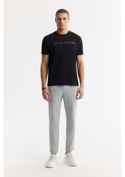 Erkek Siyah Regular Fit Bisiklet Yaka Reflektörlü Bi Stretch İnterlok T-Shirt A51Y1037