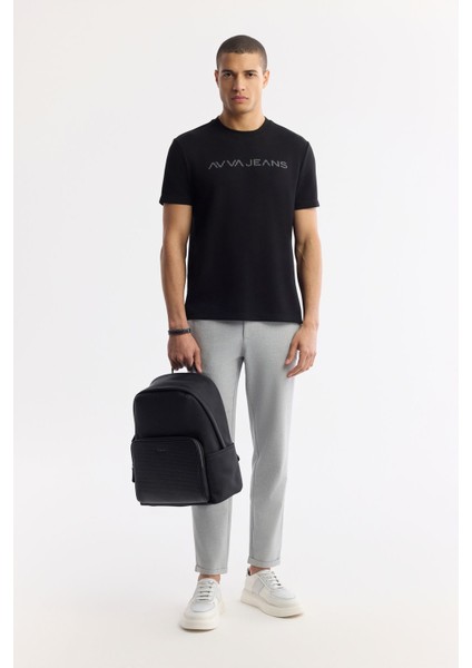 Erkek Siyah Regular Fit Bisiklet Yaka Reflektörlü Bi Stretch İnterlok T-Shirt A51Y1037
