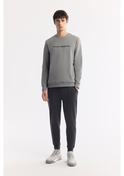 Erkek Gri Bisiklet Yaka Baskılı Bi Stretch Interlok Sweatshirt A51y1208