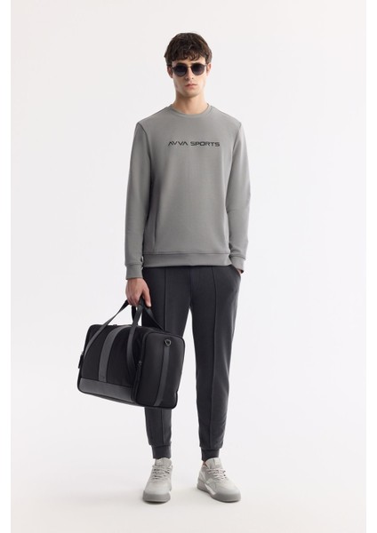Erkek Gri Bisiklet Yaka Baskılı Bi Stretch Interlok Sweatshirt A51y1208