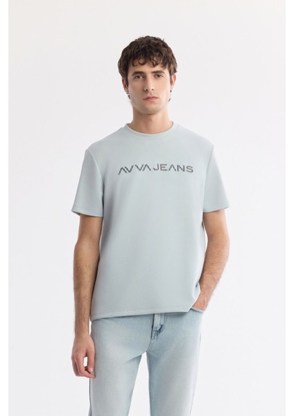 Erkek Gri Bisiklet Yaka Reflektörlü Bi-Stretch İnterlok Regular Fit T-Shirt A51Y1037