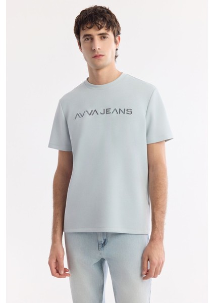 Erkek Gri Bisiklet Yaka Reflektörlü Bi-Stretch İnterlok Regular Fit T-Shirt A51Y1037