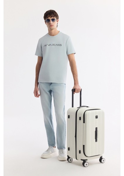 Erkek Gri Bisiklet Yaka Reflektörlü Bi-Stretch İnterlok Regular Fit T-Shirt A51Y1037