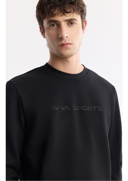 Erkek Siyah Bisiklet Yaka Baskılı Bi Stretch Interlok Sweatshirt A51y1208 modelleri