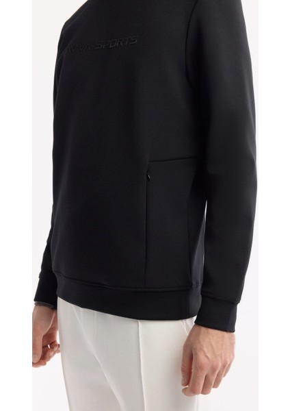 Erkek Siyah Bisiklet Yaka Baskılı Bi Stretch Interlok Sweatshirt A51y1208