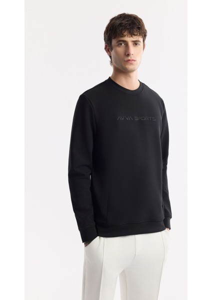 Erkek Siyah Bisiklet Yaka Baskılı Bi Stretch Interlok Sweatshirt A51y1208