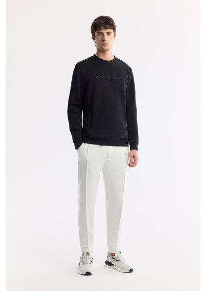 Erkek Siyah Bisiklet Yaka Baskılı Bi Stretch Interlok Sweatshirt A51y1208