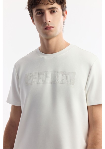Erkek Ekru Bisiklet Yaka Baskılı Bi Stretch Interlok T-shirt A51y1044 modelleri