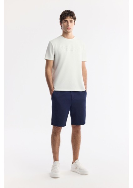 Erkek Ekru Bisiklet Yaka Baskılı Bi Stretch Interlok T-shirt A51y1044