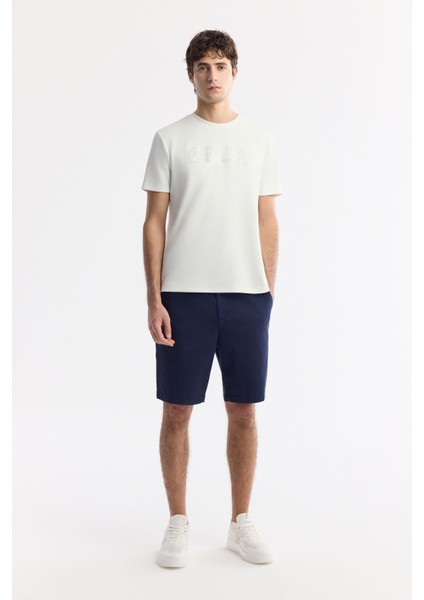 Erkek Ekru Bisiklet Yaka Baskılı Bi Stretch Interlok T-shirt A51y1044