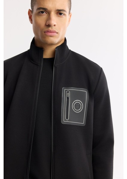 Erkek Siyah Dik Yaka Fermuarlı Bi-Stretch İnterlok Regular Fit Sweatshirt A51Y1219 fiyatları