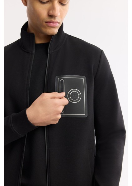 Erkek Siyah Dik Yaka Fermuarlı Bi-Stretch İnterlok Regular Fit Sweatshirt A51Y1219 modelleri