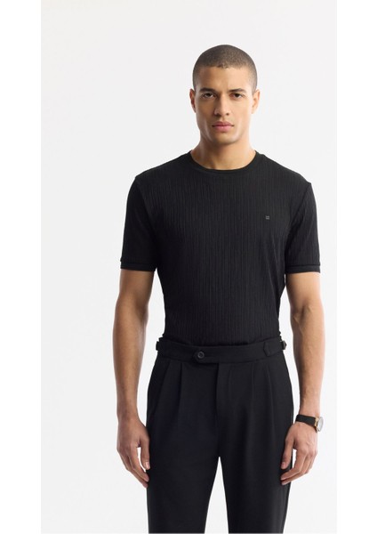 Erkek Siyah Carrot Fit Klasik Bel Pileli Apolet Detaylı Pantolon A51y3026