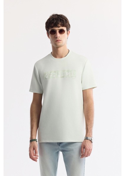 Erkek Su Yeşili Bisiklet Yaka Baskılı Bi Stretch Interlok T-shirt A51y1044