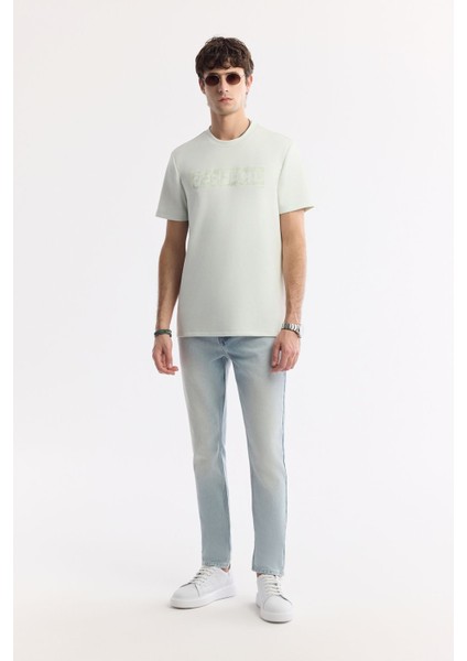 Erkek Su Yeşili Bisiklet Yaka Baskılı Bi Stretch Interlok T-shirt A51y1044