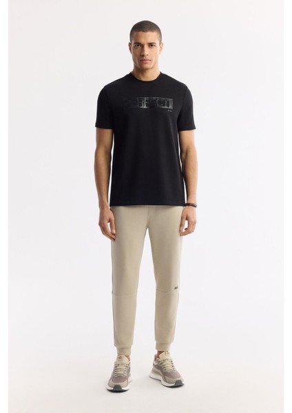 Erkek Siyah Bisiklet Yaka Baskılı Bi Stretch Interlok T-shirt A51y1044 modelleri