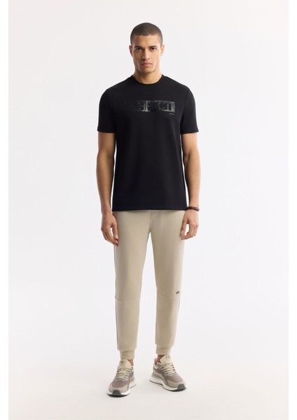 Erkek Siyah Bisiklet Yaka Baskılı Bi Stretch Interlok T-shirt A51y1044