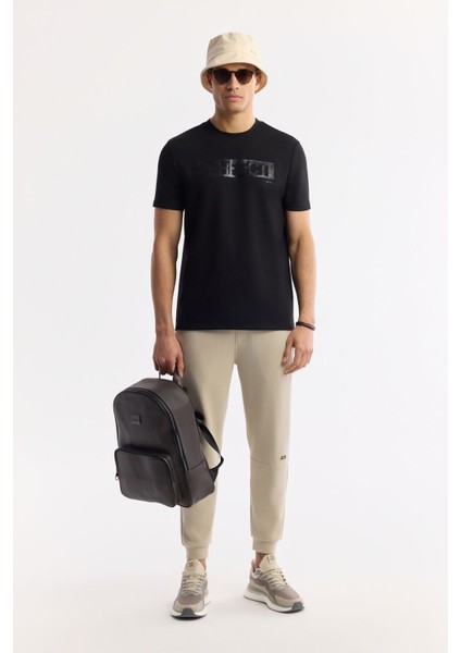 Erkek Siyah Bisiklet Yaka Baskılı Bi Stretch Interlok T-shirt A51y1044