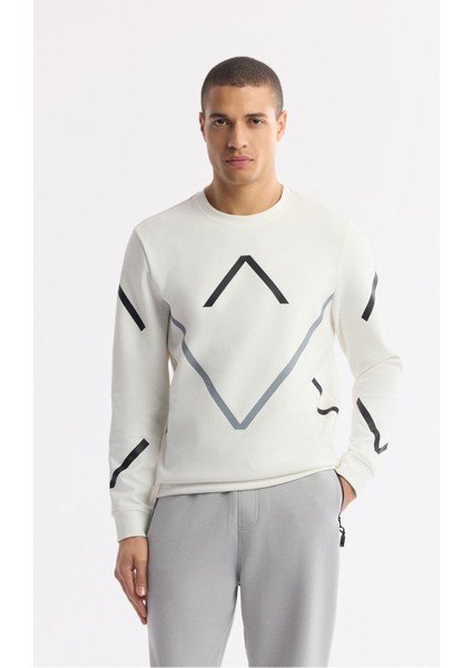 Erkek Ekru Bisiklet Yaka Baskılı Bi Stretch Interlok Sweatshirt A51y1226
