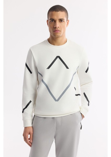 Erkek Ekru Bisiklet Yaka Baskılı Bi Stretch Interlok Sweatshirt A51y1226
