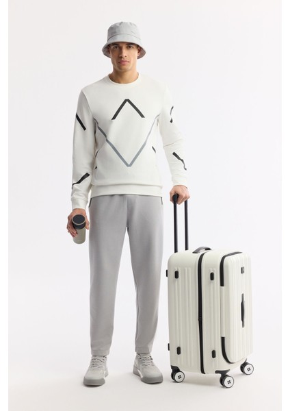 Erkek Ekru Bisiklet Yaka Baskılı Bi Stretch Interlok Sweatshirt A51y1226