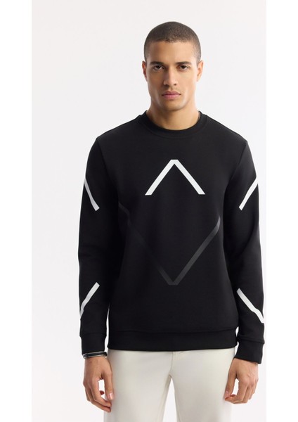 Erkek Siyah Bisiklet Yaka Baskılı Bi Stretch Interlok Sweatshirt A51y1226