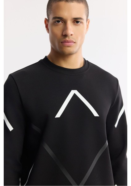 Erkek Siyah Bisiklet Yaka Baskılı Bi Stretch Interlok Sweatshirt A51y1226 modelleri